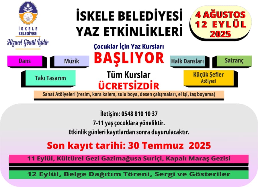 İskele Belediyesi’nden Çocuklara Yaz Tatilinde Eğitim ve Eğlence Dolu Bir Program!
