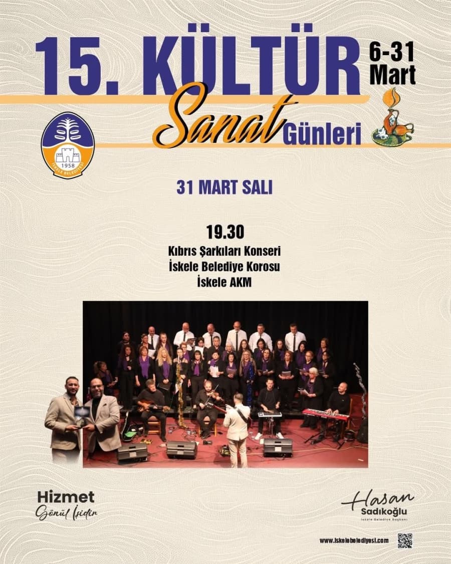 İskele Belediyesi 15. Kültür&Sanat Günlerimizin kapanışında kültür ve lezzet dolu unutulmaz bir akşam sizi bekliyor!