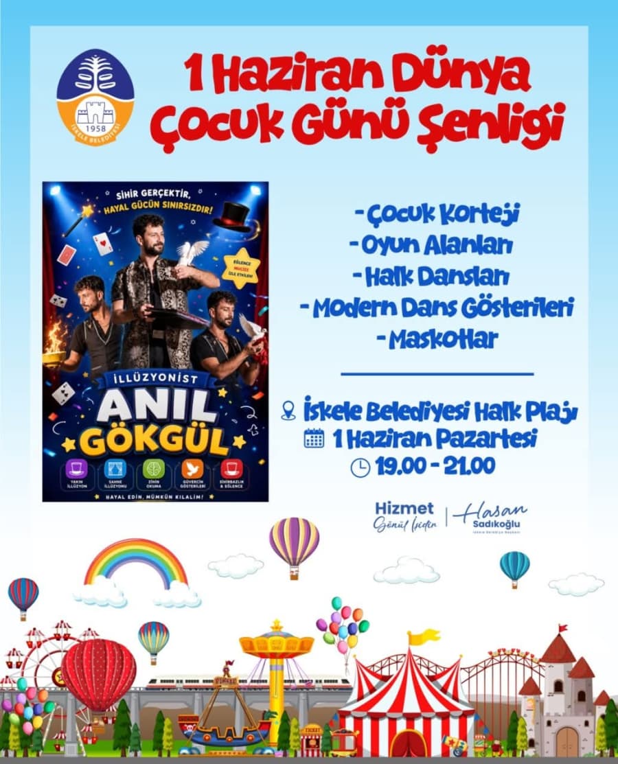 Haydi çocuklar, rengarenk bir şenlikte buluşalım! İskele Belediyesi siz çocuklar için “1 Haziran Dünya Çocuk Günü Şenliği” düzenliyor. Eğlence dolu bir akşam tüm çocukları bekliyor