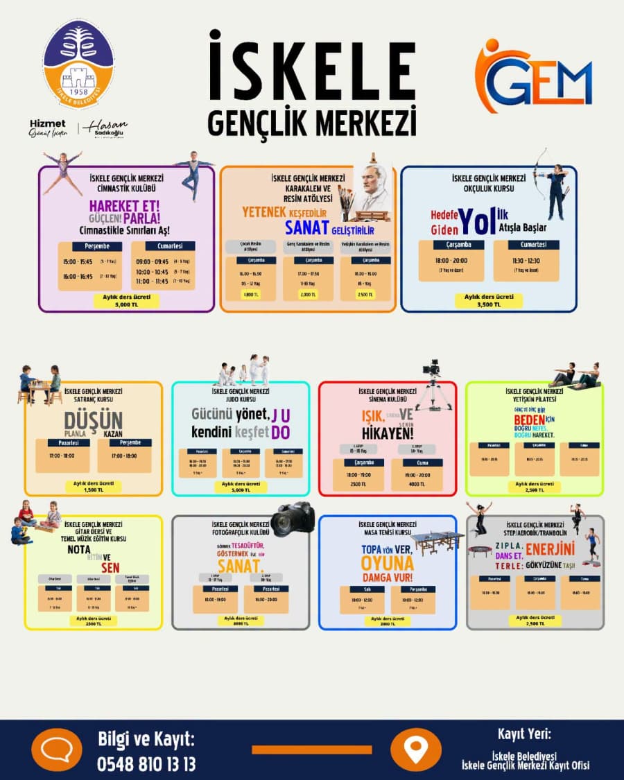 Çocuklardan gençlere, yetişkinlerden sanat ve sporseverlere kadar her yaşa, her ilgi alanına ve her yeteneğe hitap eden kurslar